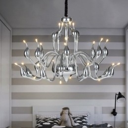 Lustre cygne moderne à 24 lumières, ampoule chromée G4 incluse