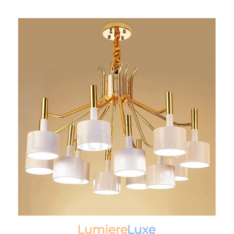 Lustre contemporain moderne à 12 lumières et 2 niveaux