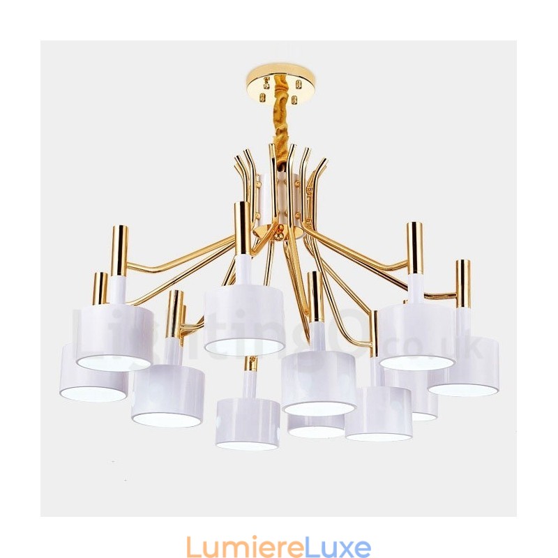 Lustre contemporain moderne à 12 lumières et 2 niveaux
