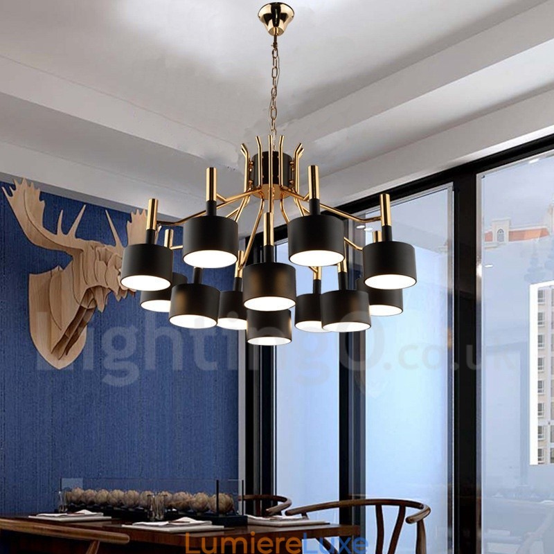 Lustre contemporain moderne à 12 lumières et 2 niveaux