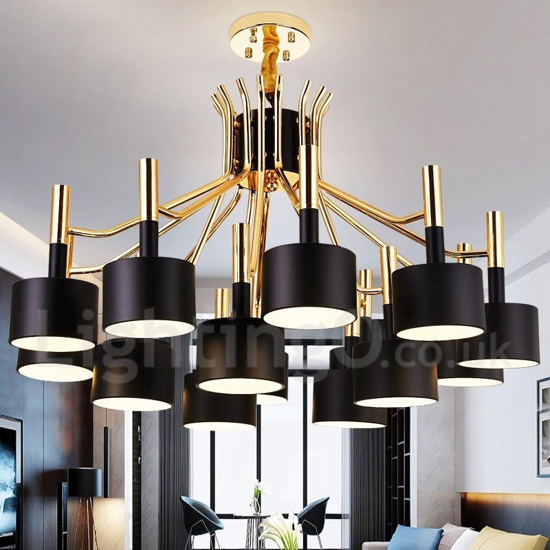 Lustre moderne contemporain à 15 lumières et 2 niveaux