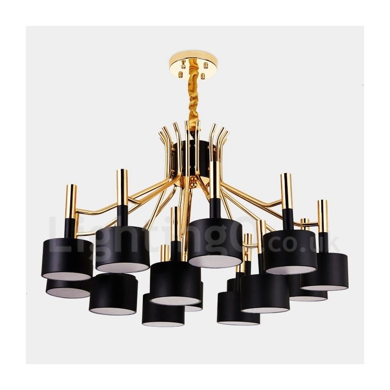 Lustre moderne contemporain à 15 lumières et 2 niveaux