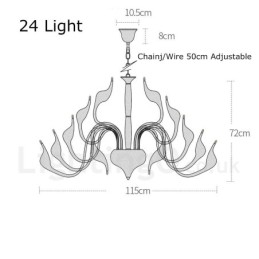 Lustre cygne moderne à 24 lumières, ampoule chromée G4 incluse