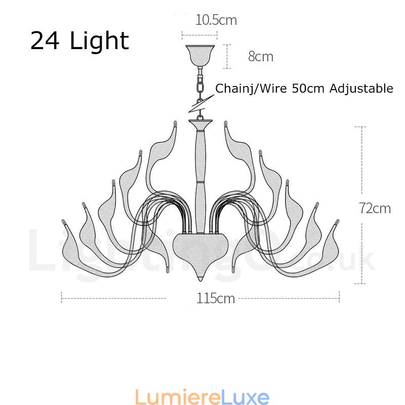 Lustre cygne moderne à 24 lumières, ampoule chromée G4 incluse