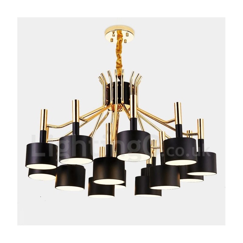 Lustre moderne contemporain à 15 lumières et 2 niveaux