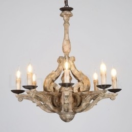 Lustre rétro vintage en bois à 8 lumières