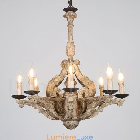 Lustre rétro vintage en bois à 8 lumières Lustre rétro vintage en bois à 8 lumières