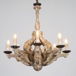 Lustre rétro vintage en bois à 8 lumières