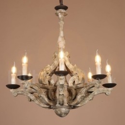 Lustre rétro vintage en bois à 8 lumières