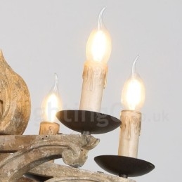 Lustre rétro vintage en bois à 8 lumières