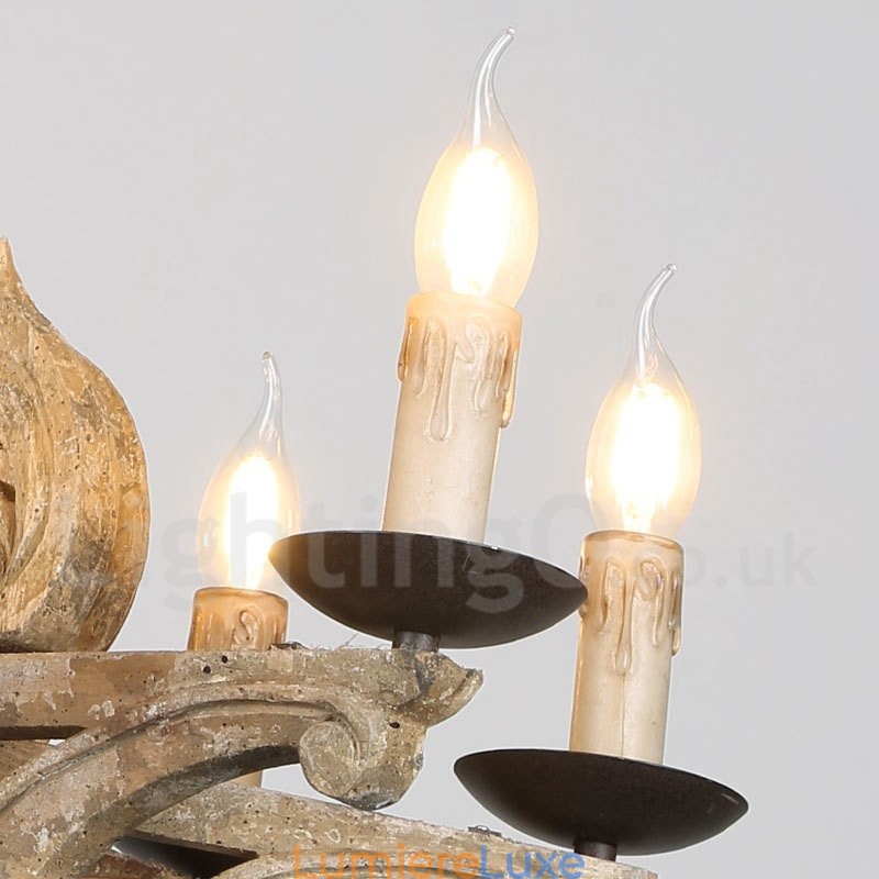Lustre rétro vintage en bois à 8 lumières