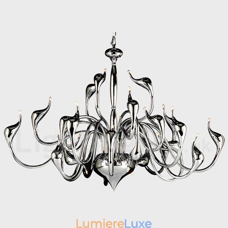 Lustre cygne moderne à 24 lumières, ampoule chromée G4 incluse