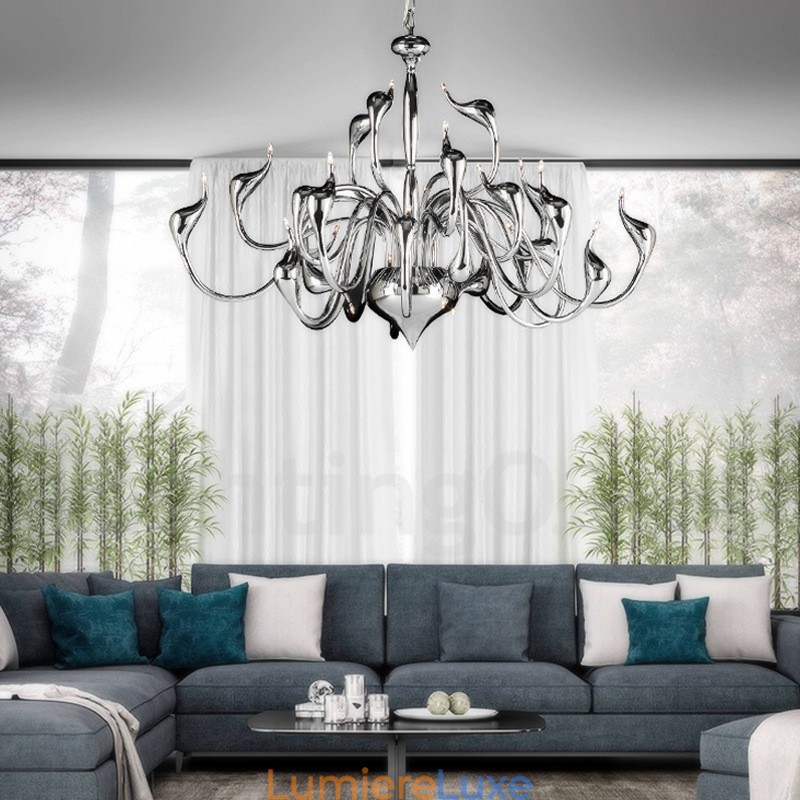 Lustre cygne moderne à 24 lumières, ampoule chromée G4 incluse