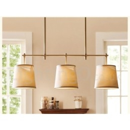 Lustre rétro à 3 lumières en cuivre avec abat-jour en tissu