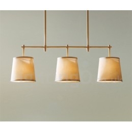 Lustre rétro à 3 lumières en cuivre avec abat-jour en tissu