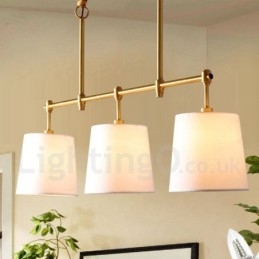 Lustre rétro à 3 lumières en cuivre avec abat-jour en tissu