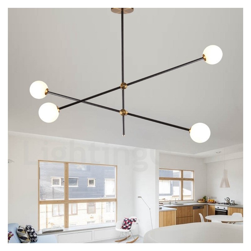 Lustre contemporain moderne à 4 lumières et 2 niveaux