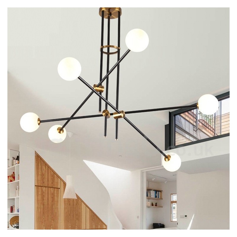 Lustre contemporain moderne à 6 lumières et 3 niveaux