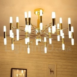 Lustre contemporain moderne à 40 lumières, doré, à 2 niveaux