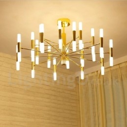 Lustre contemporain moderne à 40 lumières, doré, à 2 niveaux