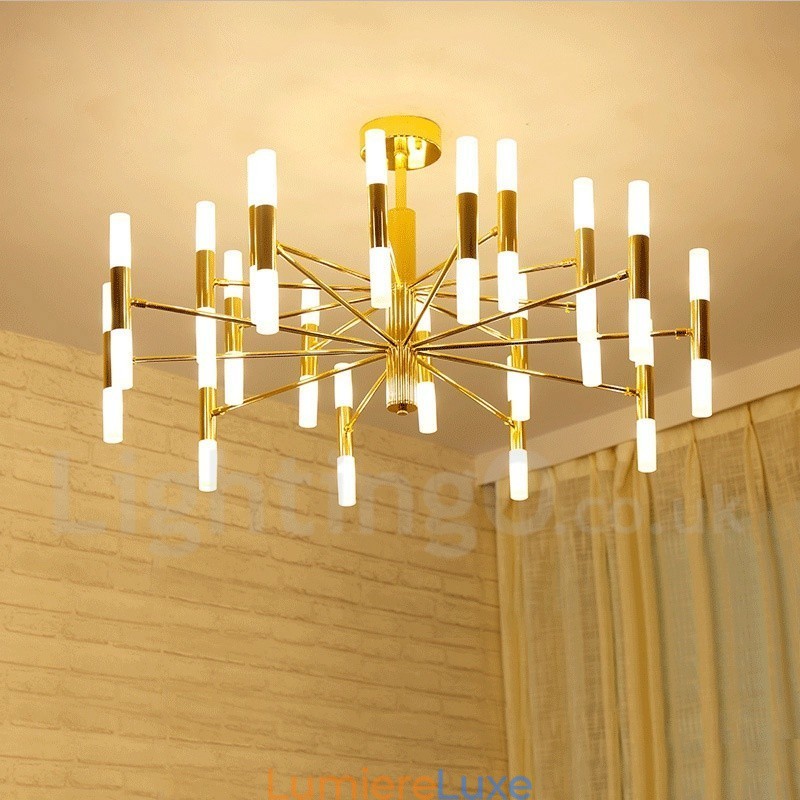 Lustre contemporain moderne à 40 lumières, doré, à 2 niveaux