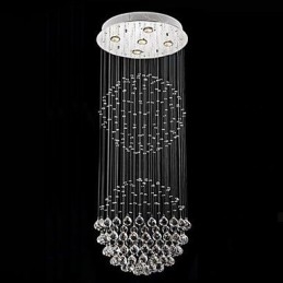 Lustre suspendu moderne en cristal à 5 lumières, design argenté, globe en cristal transparent