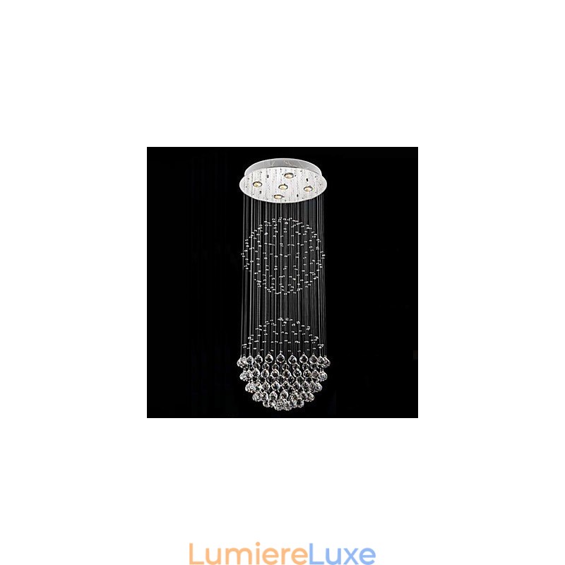Lustre suspendu moderne en cristal à 5 lumières, design argenté, globe en cristal transparent