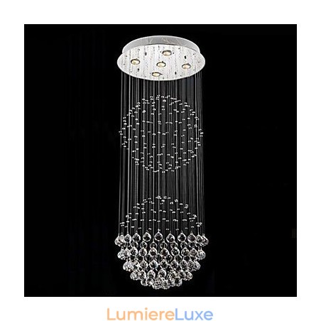 Lustre suspendu moderne en cristal à 5 lumières, design argenté, globe en cristal transparent Lustre suspendu moderne en cristal à 5 lumières, design argenté, globe en cristal transparent