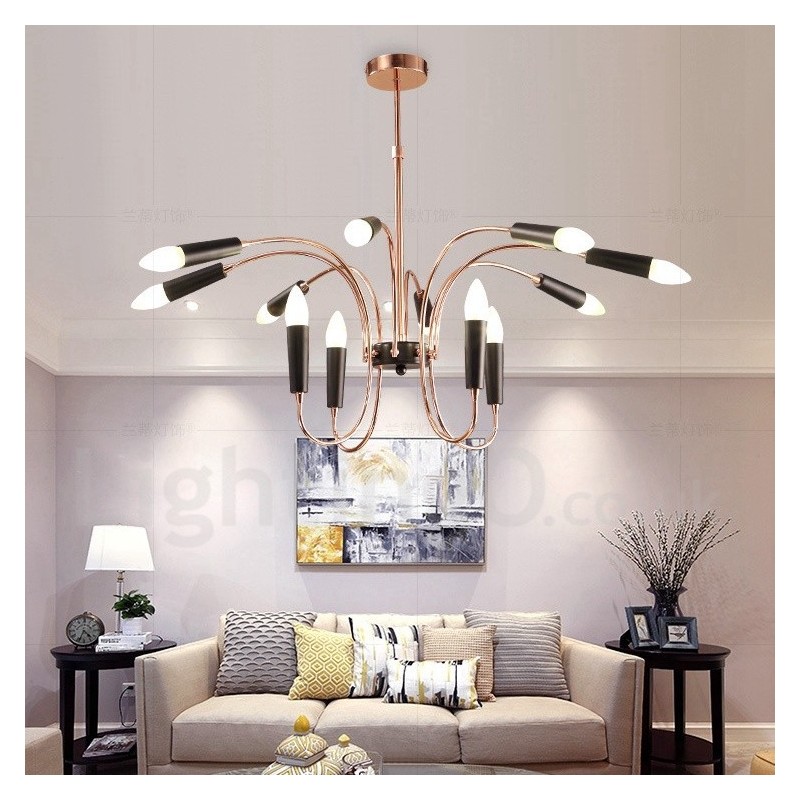 Lustre contemporain moderne à 2 niveaux et 12 lumières