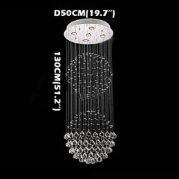 Lustre suspendu moderne en cristal à 5 lumières, design argenté, globe en cristal transparent