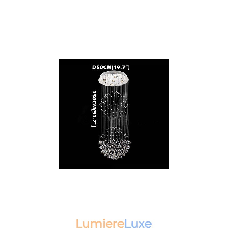 Lustre suspendu moderne en cristal à 5 lumières, design argenté, globe en cristal transparent