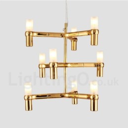 Lustre contemporain moderne à 9 lumières et 3 niveaux