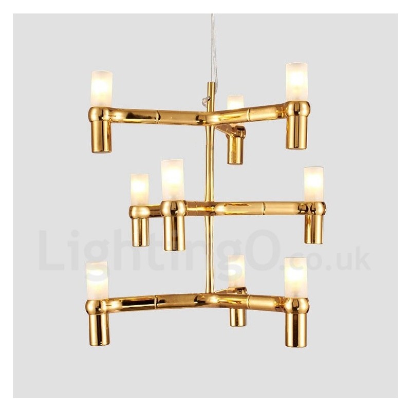 Lustre contemporain moderne à 9 lumières et 3 niveaux