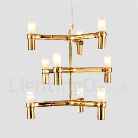 Lustre contemporain moderne à 9 lumières et 3 niveaux Lustre contemporain moderne à 9 lumières et 3 niveaux