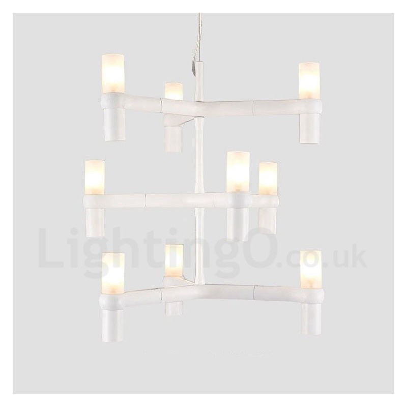Lustre contemporain moderne à 9 lumières et 3 niveaux