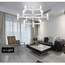 Lustre contemporain moderne à 12 lumières et 3 niveaux