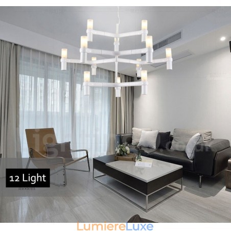 Lustre contemporain moderne à 12 lumières et 3 niveaux Lustre contemporain moderne à 12 lumières et 3 niveaux