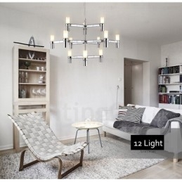 Lustre contemporain moderne à 12 lumières et 3 niveaux