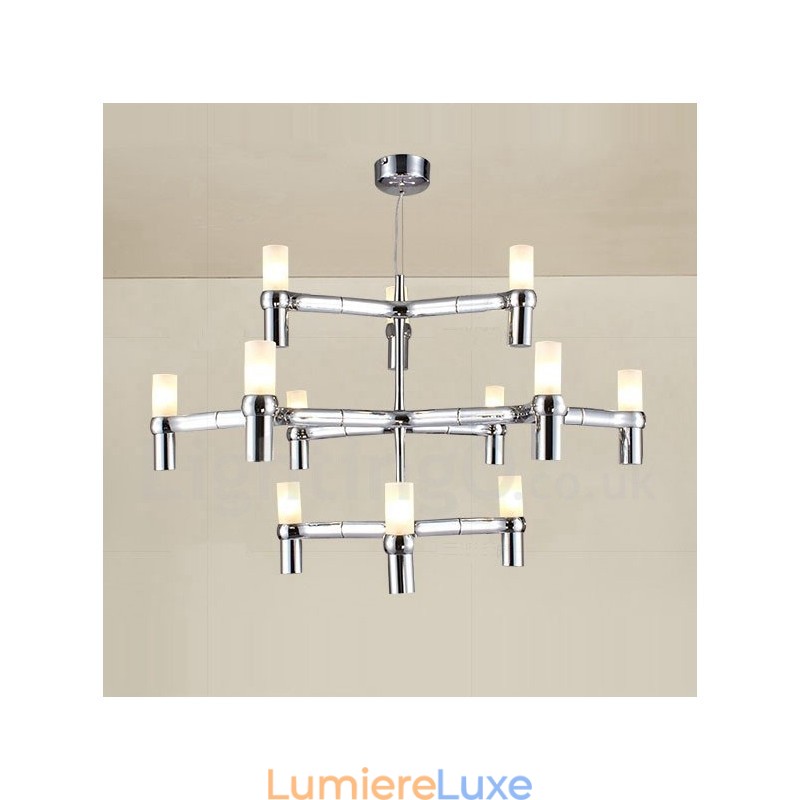 Lustre contemporain moderne à 12 lumières et 3 niveaux
