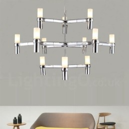 Lustre contemporain moderne à 12 lumières et 3 niveaux
