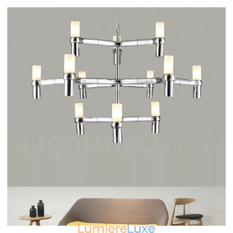 Lustre contemporain moderne à 12 lumières et 3 niveaux