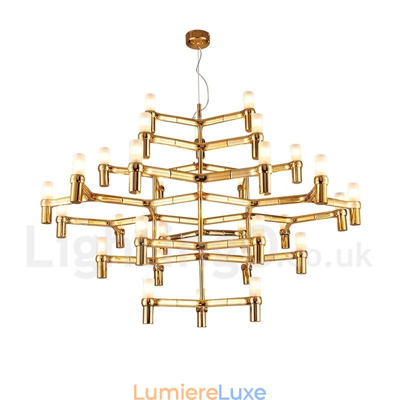 Lustre contemporain moderne à 30 lumières et 5 niveaux