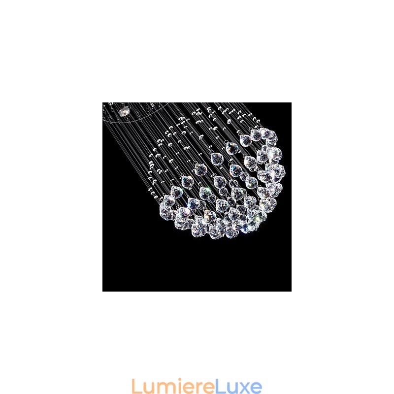 Lustre suspendu moderne en cristal à 5 lumières, design argenté, globe en cristal transparent