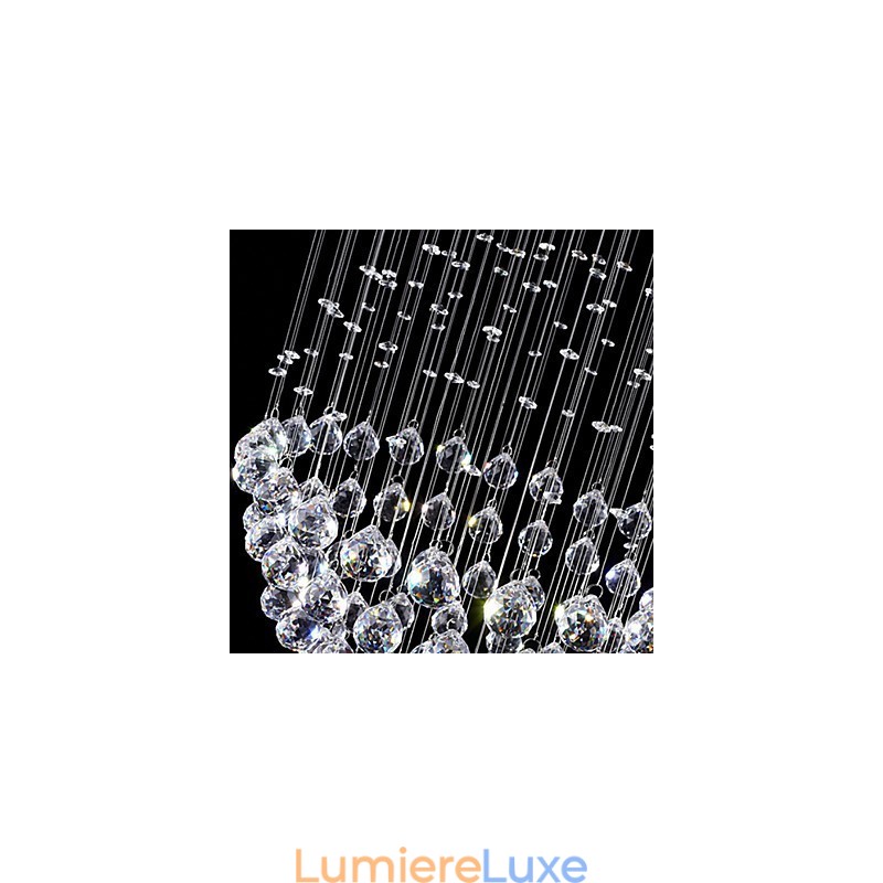 Lustre suspendu moderne en cristal à 5 lumières, design argenté, globe en cristal transparent
