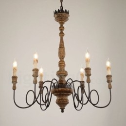 Lustre vintage en bois à 6 lumières