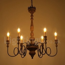 Lustre vintage en bois à 6 lumières