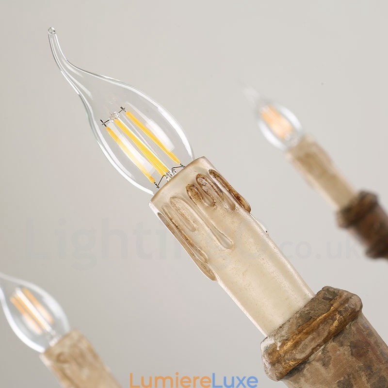 Lustre vintage en bois à 6 lumières