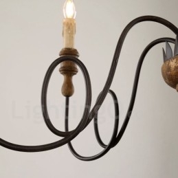 Lustre vintage en bois à 6 lumières
