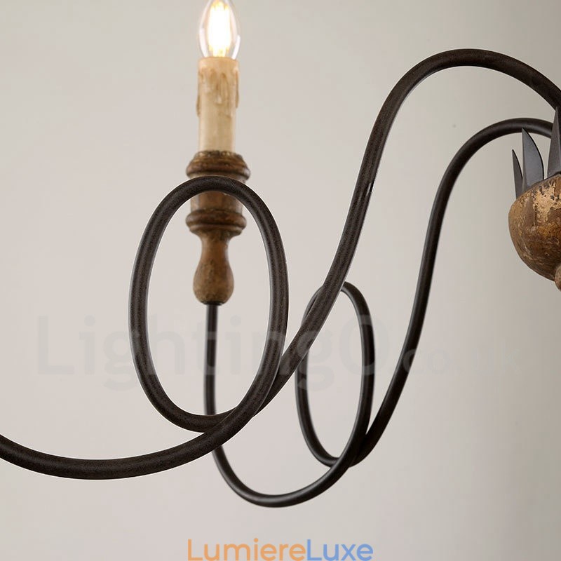 Lustre vintage en bois à 6 lumières