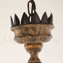 Lustre vintage en bois à 6 lumières